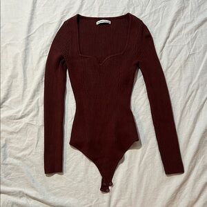 Abercrombie & Fitch Maroon Ribbed Bodysuit